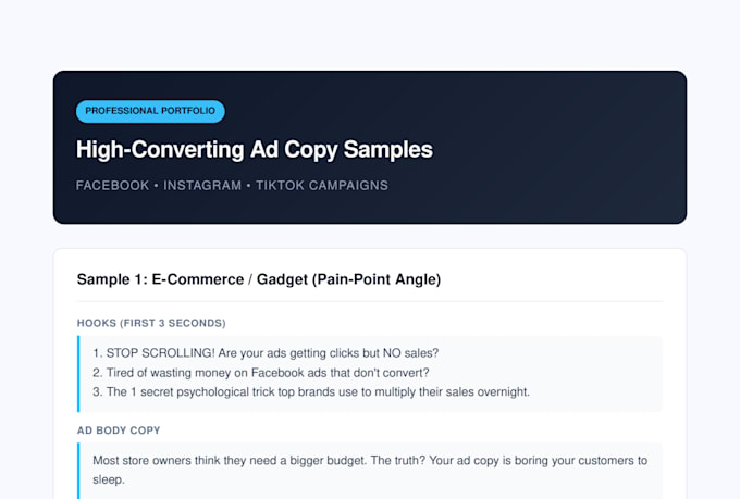 write high converting ad copy for facebook and instagram